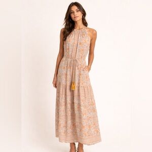 Taylor Orange Shimmery Floral High Neck Maxi Dress, size 10 (A3)